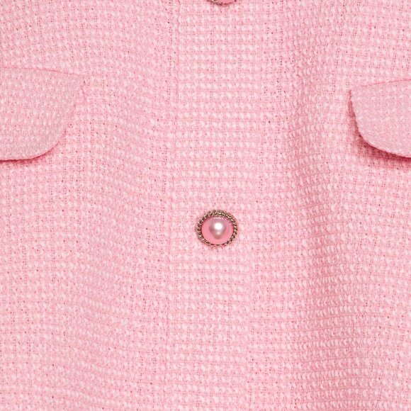 MORE TO COME Anwen Mini Dress in Baby Pink Tweed Strapless Tube Button Down - Picture 4 of 4